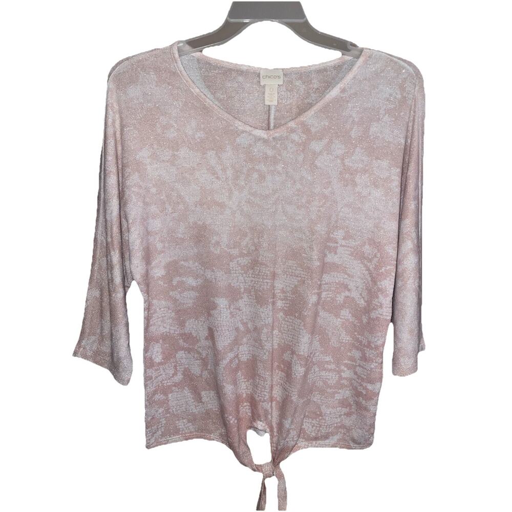 Chico’s Women’s Pretty Sparkle Pink Metallic Blouse Sz S Stretch